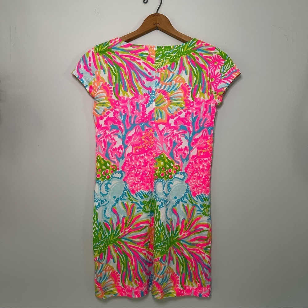 Lily Pulitzer Brewster Dress Coastal Neon Pink Green Sea Pattern Cotton Size XS - Picture 3 of 15